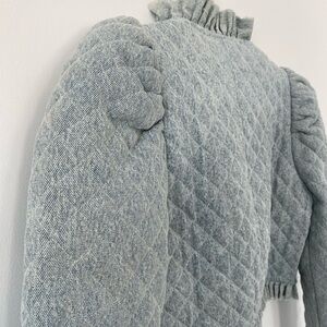 Quilted Puff-shoulders Jacket in Soft Blue